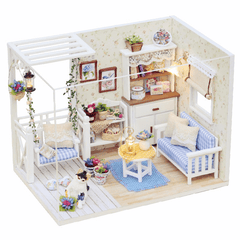 Cuteroom 1/24 Dollhouse Miniature DIY Kit with LED Light Cover Wood Toy Doll House Room Kitten Diary H-013