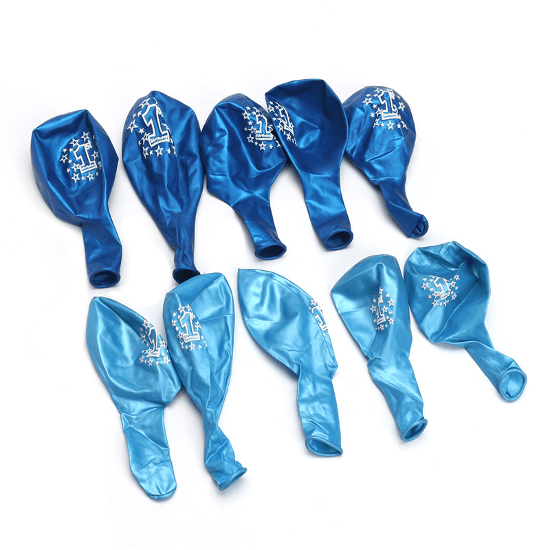 10 Stück pro Set, blaue, bedruckte, aufblasbare, perlmuttfarbene Luftballons zum 1. Geburtstag eines Jungen, Weihnachtsdekoration