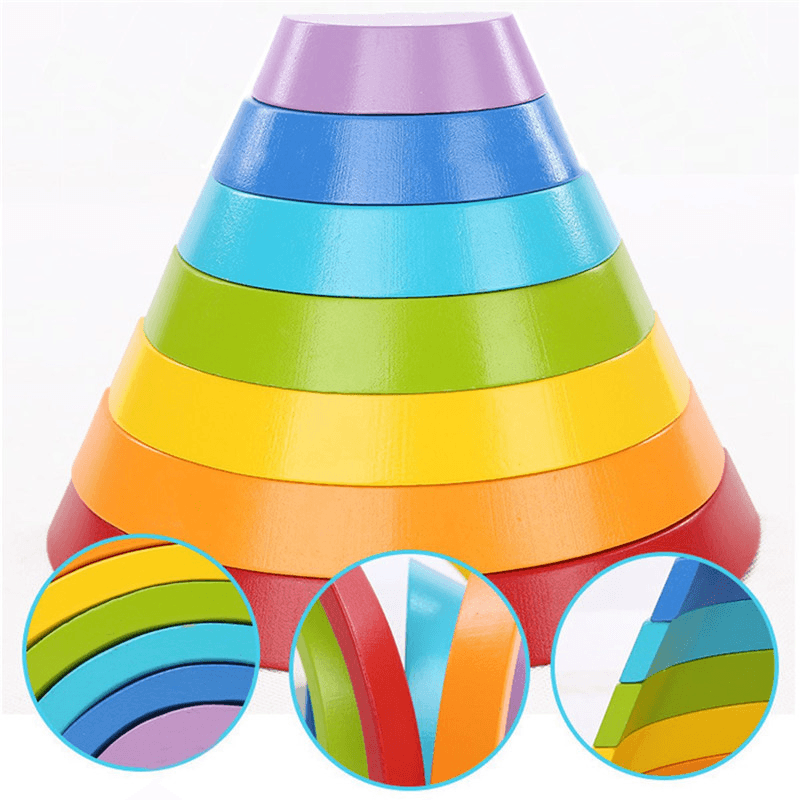 7 Colors Wooden Stacking Rainbow Shape Children Kids Educational Play Toy Set