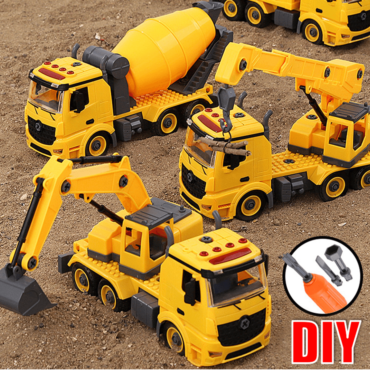 Simulation DIY Nut Disassembly Loading Unloading Assembly Engineering Truck Excavator Bulldozer Car Model Toy with LED Light & Music Effect for Kis Gift