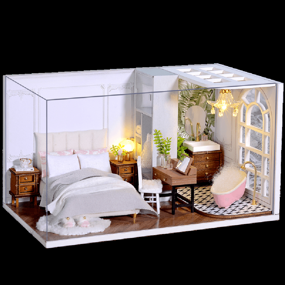 CUTE ROOM DIY QT-011-B Lazy Daily Doll House 1:32 Miniature Landscape Home Creative Gifts with Dust Cover and Furniture