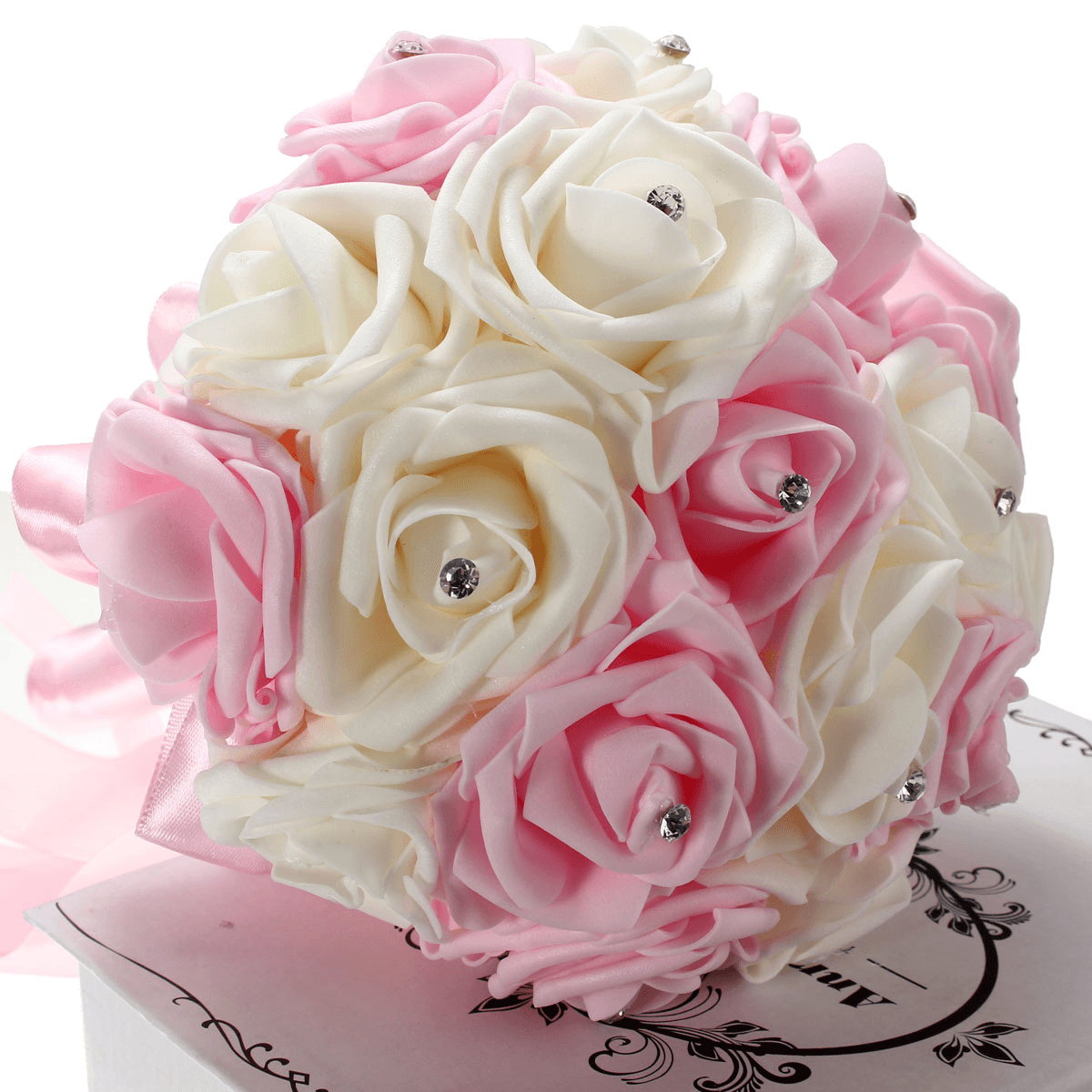 Crystal Artificial Foam Rose Flower Bridesmaid Bouquet Bridal Wedding Decorations