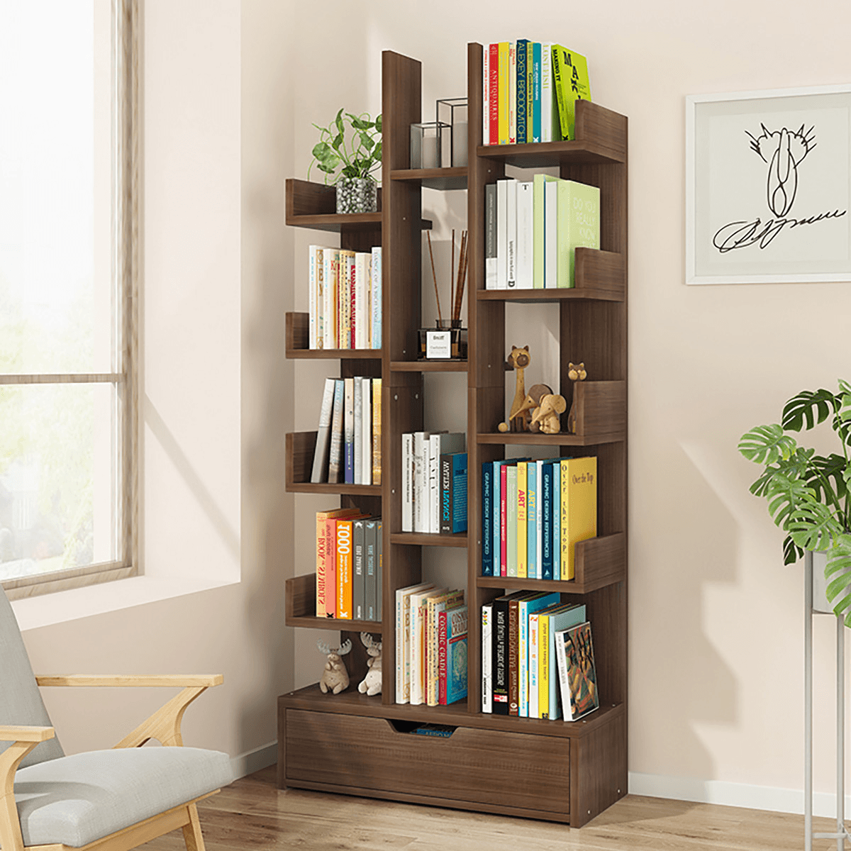 Creative Multi-Layer Bookshelf Simple Wooden Floor Bookcase Books Magazines Storage Shelf for Home Office Dormitory