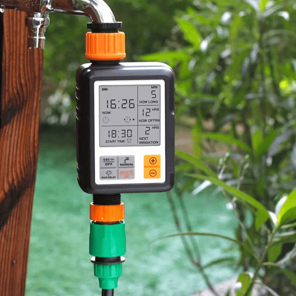 Digital Programmable Water Timer Automatic Watering Device 3" Large Screen IP65 Waterproof Rain Delay for Outdoor Garden Lawn Growing Plants Flowers