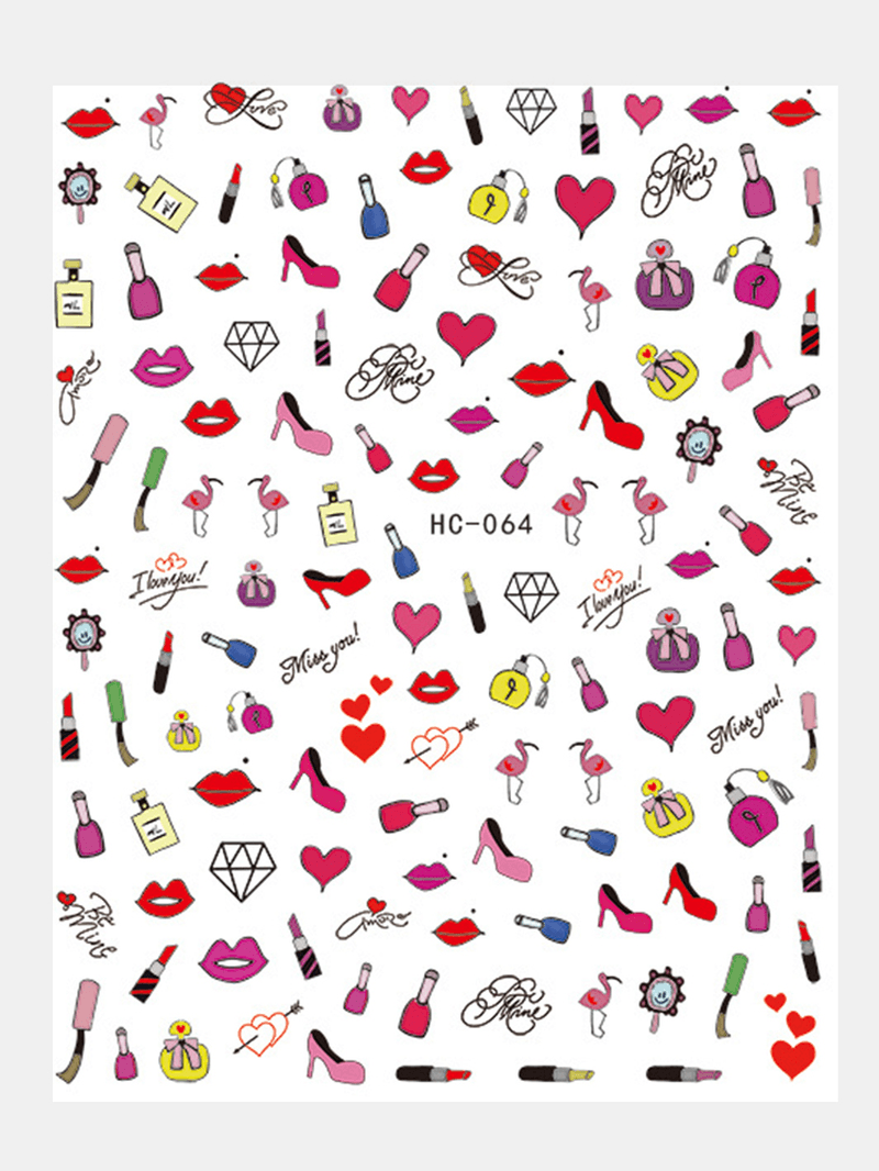 3D Nail Art Stickers Heart Colorful Red Lip Nail Transfer Decals Valentine'S Day Tips