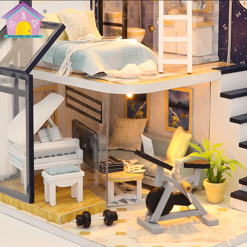 Hoomeda M041 DIY Doll House Shining Star with Cover Miniature Furnish Music Light Gift Decor Toys