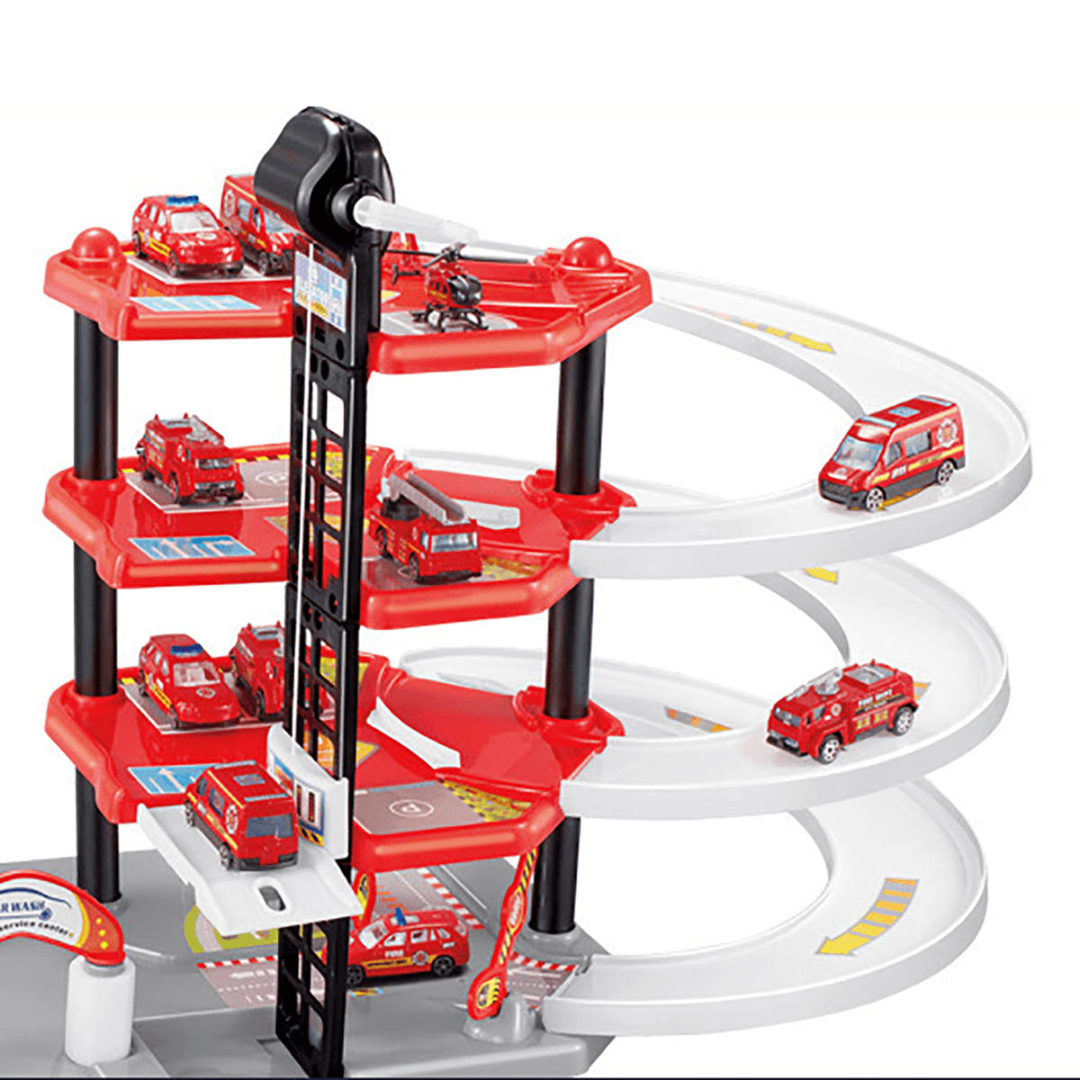 DIY Four-Layer Fire Truck Alloy Rail Car Large Track Parking Lot Children'S Educational Play House Toys