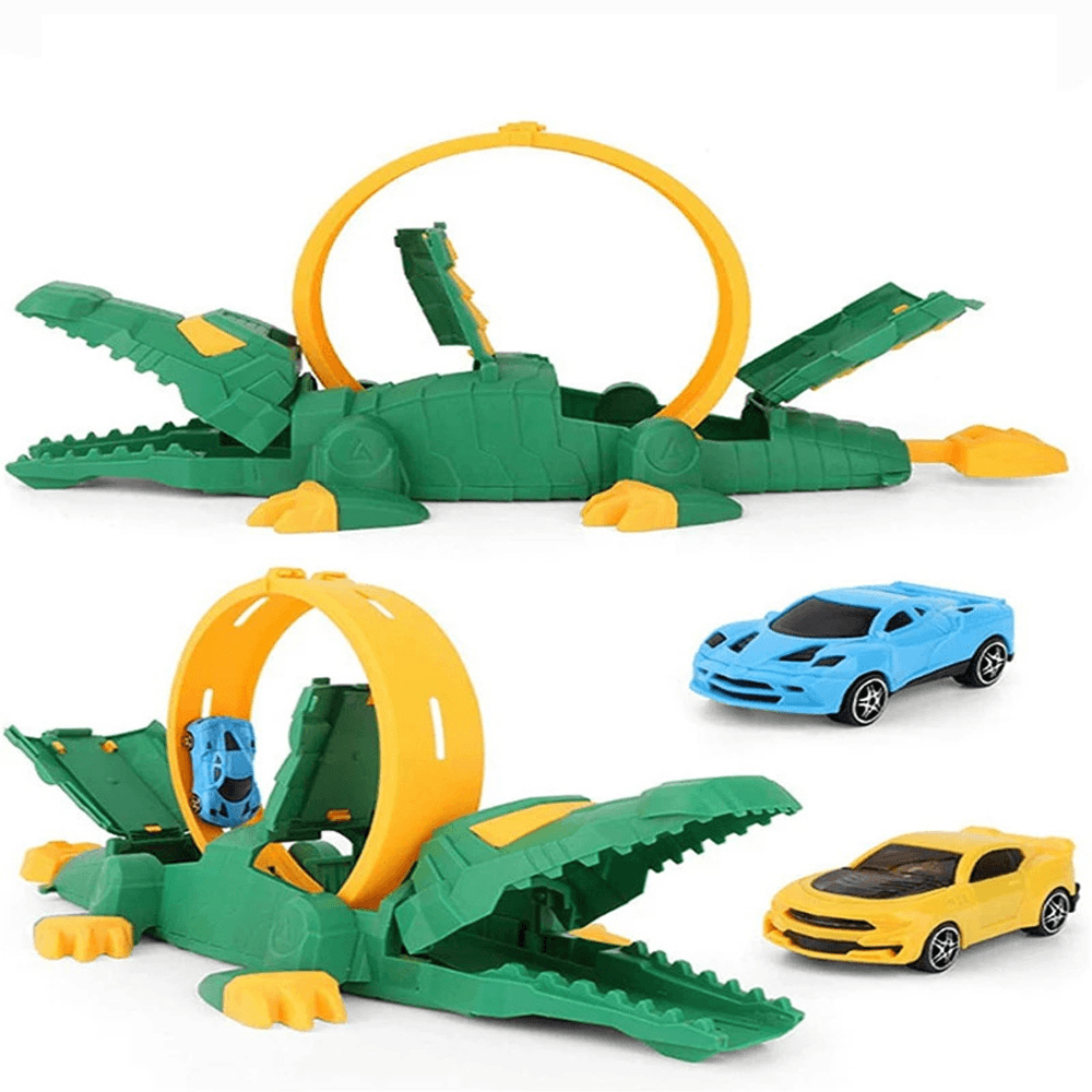 Kreative DIY Montieren Krokodil Parkplatz Katapulte Triebwagen 360 ° Rotierenden Sender Spur Pädagogisches Puzzle Spielzeug für Kinder Geschenk