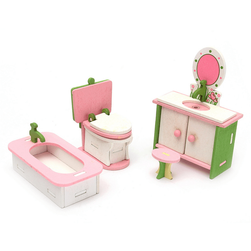 Wooden Furniture Set Doll House Miniature Room Accessories Kids Pretend Play Toy Gift Decor