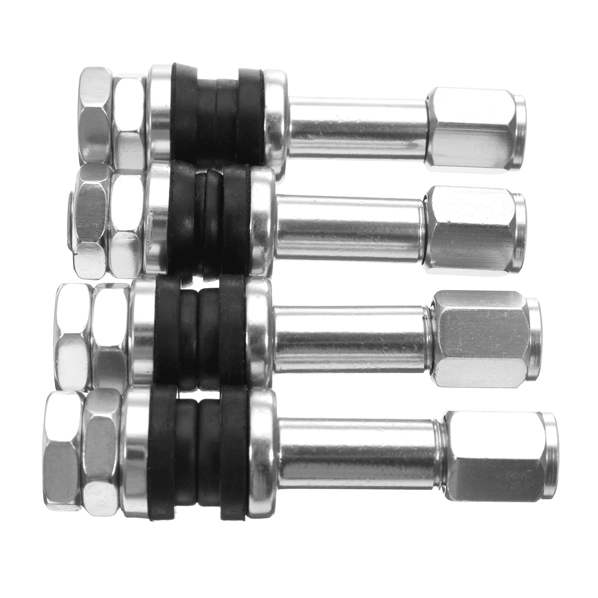 4Pcs Bolt in Aluminum Car Wheel Tire Tubeless Valves Stem with Dust Caps Silver