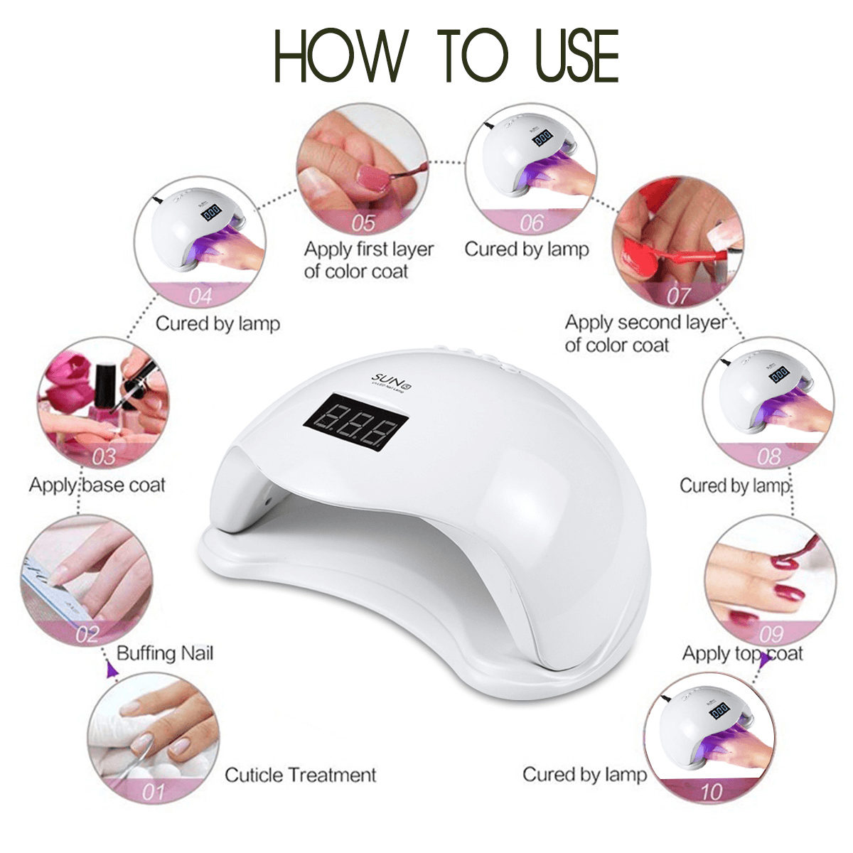 SUN5 48W UV Lamp LED Nail Lamp Is Suitable for All Gel 24 Beads Automatic Sensing LED Display Nail Dryer