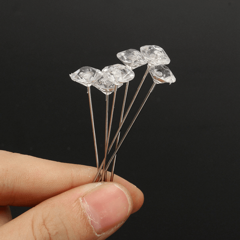 100Pcs Clear Diamante Flowers Pins Wedding Bouquet Supplies Diamond Corsage Florist Craft