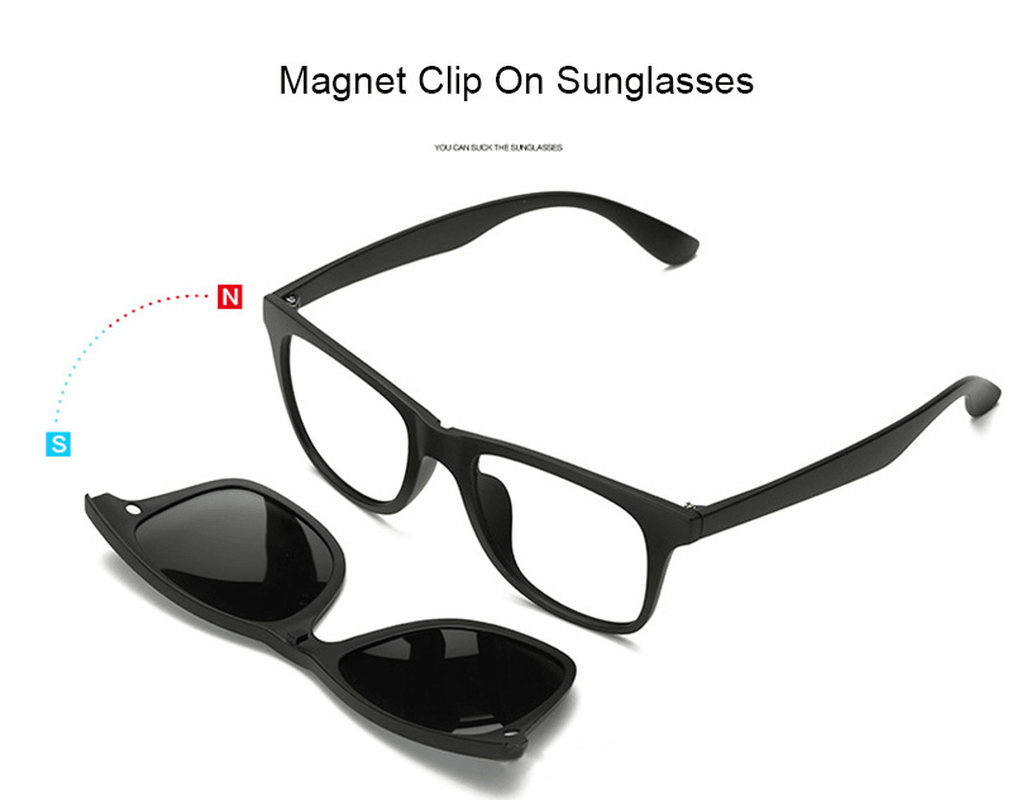 5 in 1 TR-90 Polarized Magnetic Glasses Clip on Magnetic Lens Sunglasses Uv-Proof Night Vision with Leather Bag