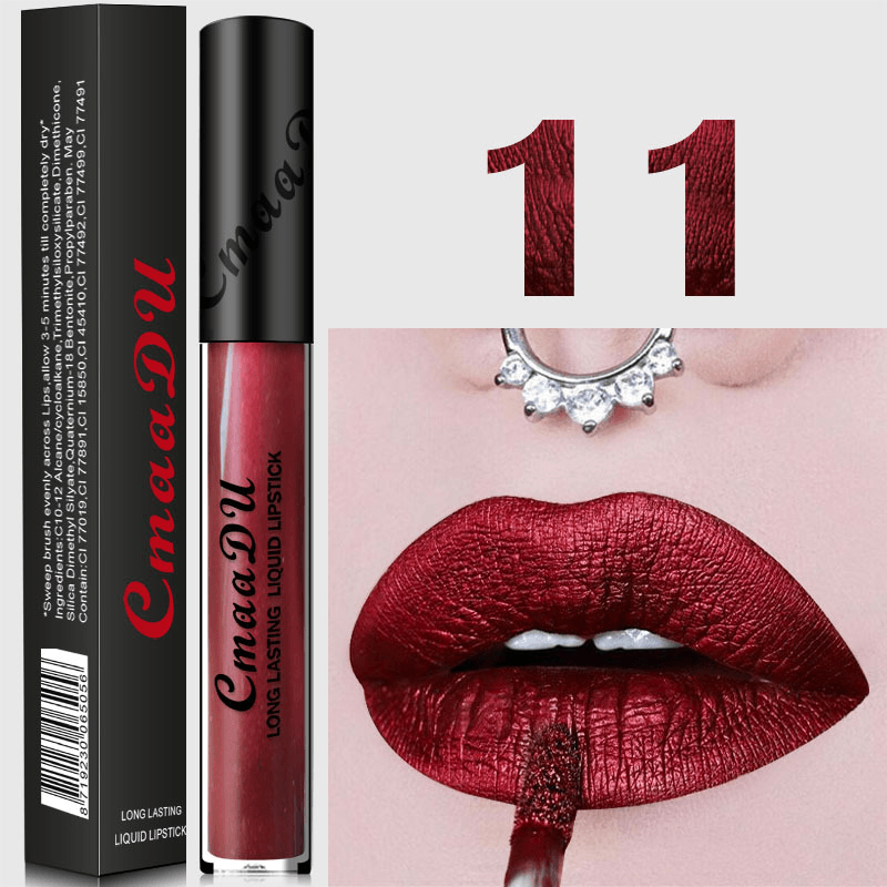 Cmaadu Metal Mate Brillo de labios Maquillaje Lápiz labial Lentejuelas sexy Impermeable Cosmético azul de larga duración