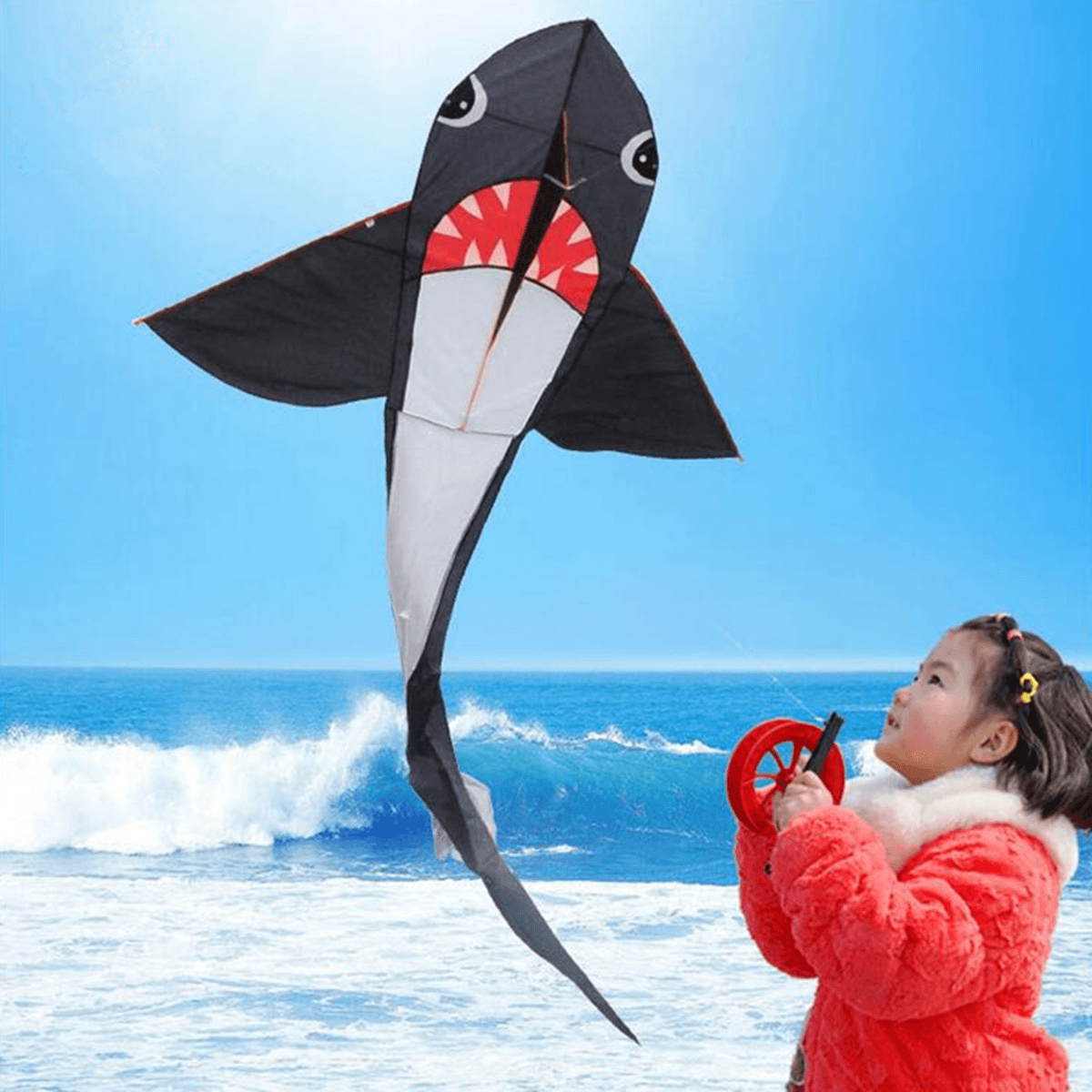 55/77 Zoll großes Shark Kite Kid Outdoor-Spielspielzeug ohne Schnuraufwickler