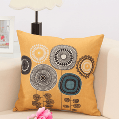 Concise Style Flower Pattern Decoration Cushion Cover Square Linen Pillow Case