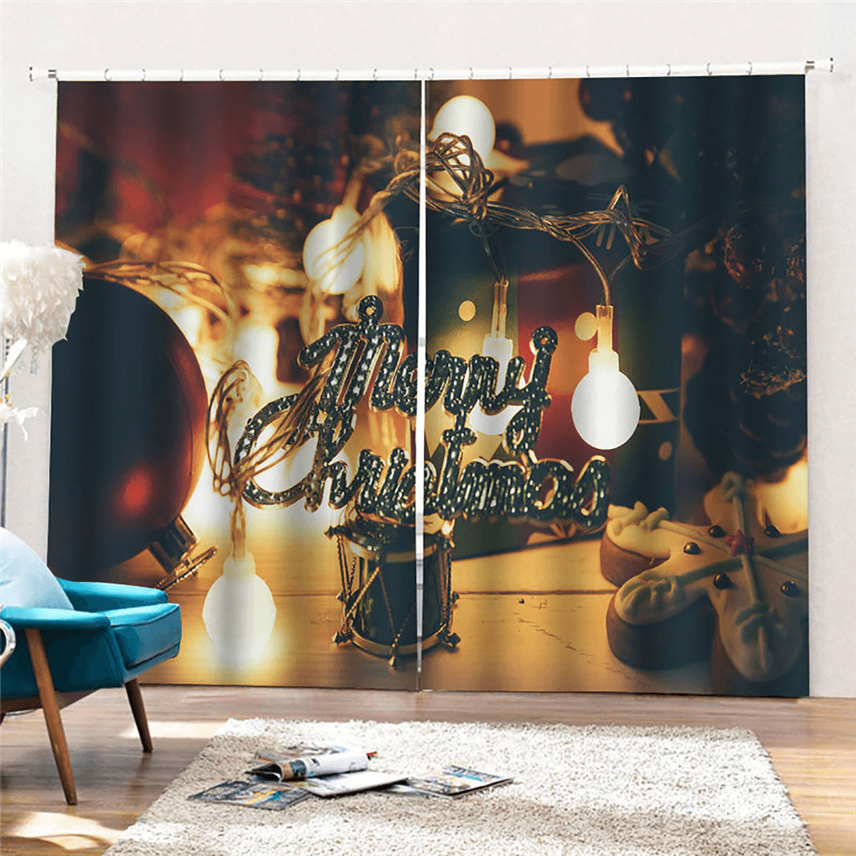 132 x 160 cm, weihnachtlich bedruckte Vorhänge, Verdunkelungsvorhänge für Wohnzimmer, Weihnachtsdekoration