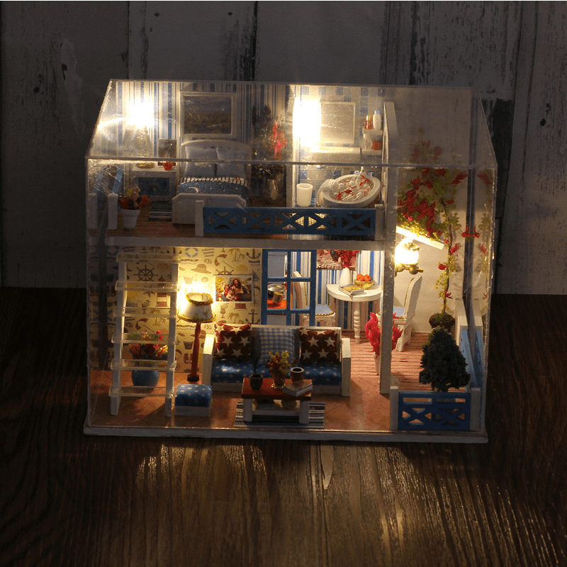 Iiecreate K-019 Helen the Other Shore DIY Dollhouse with Furniture Light Music Cover Gift House Toy