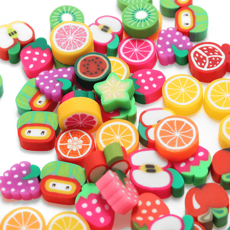 100PCS DIY Slime Accessories Decor Fruit Cake Flower Polymer Clay Toy Nail Beauty Ornament