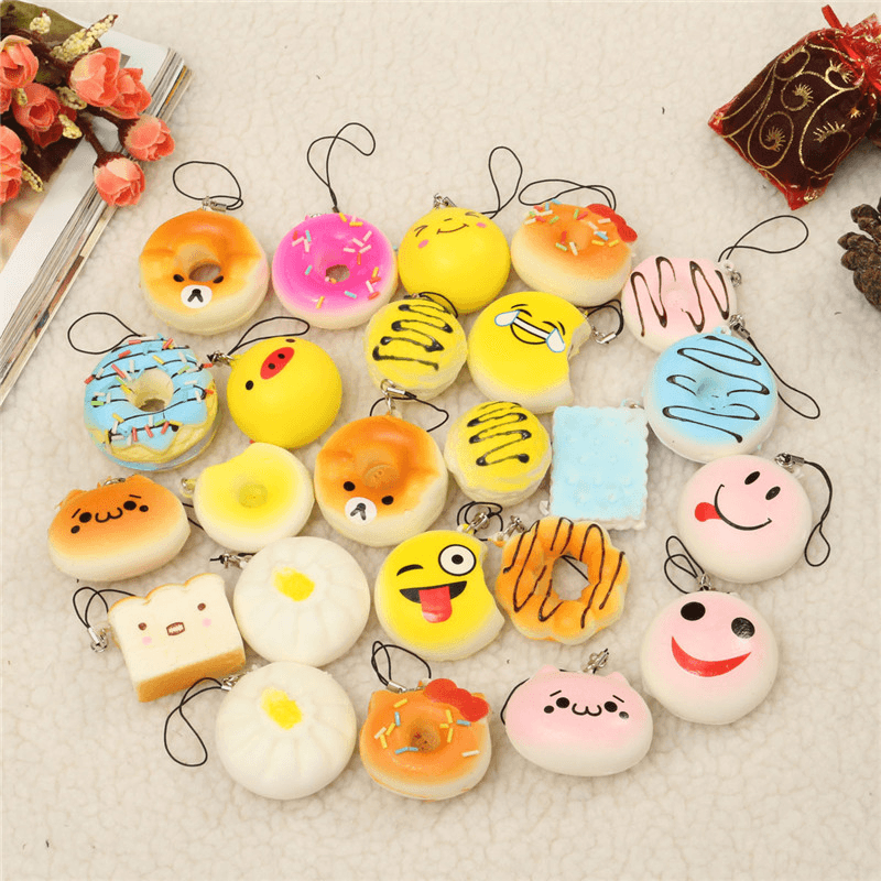 12PCS Mini Squishy Bread Scented Panda Toast Donuts Cone Humbarger Turtle