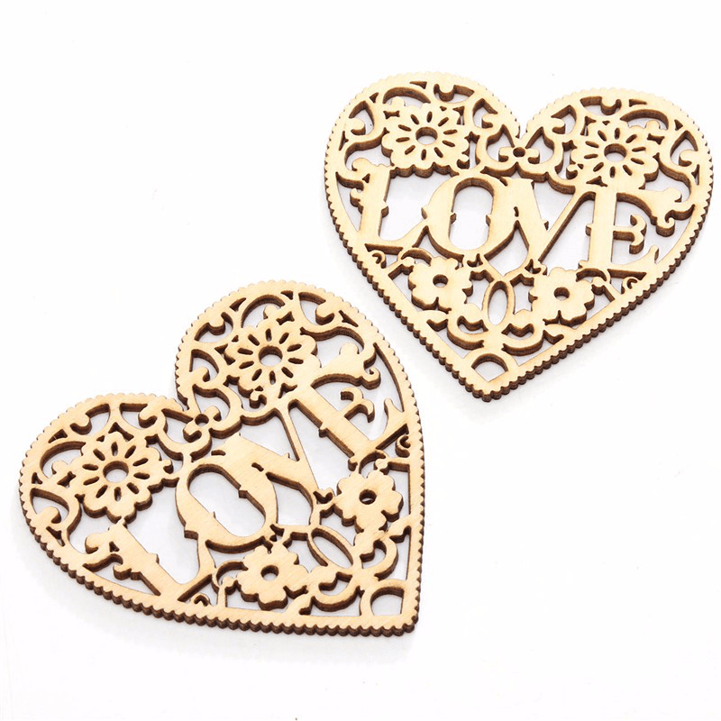 10Pcs Heart Love DIY Woodcraft Hanging Decoration Craft Gift