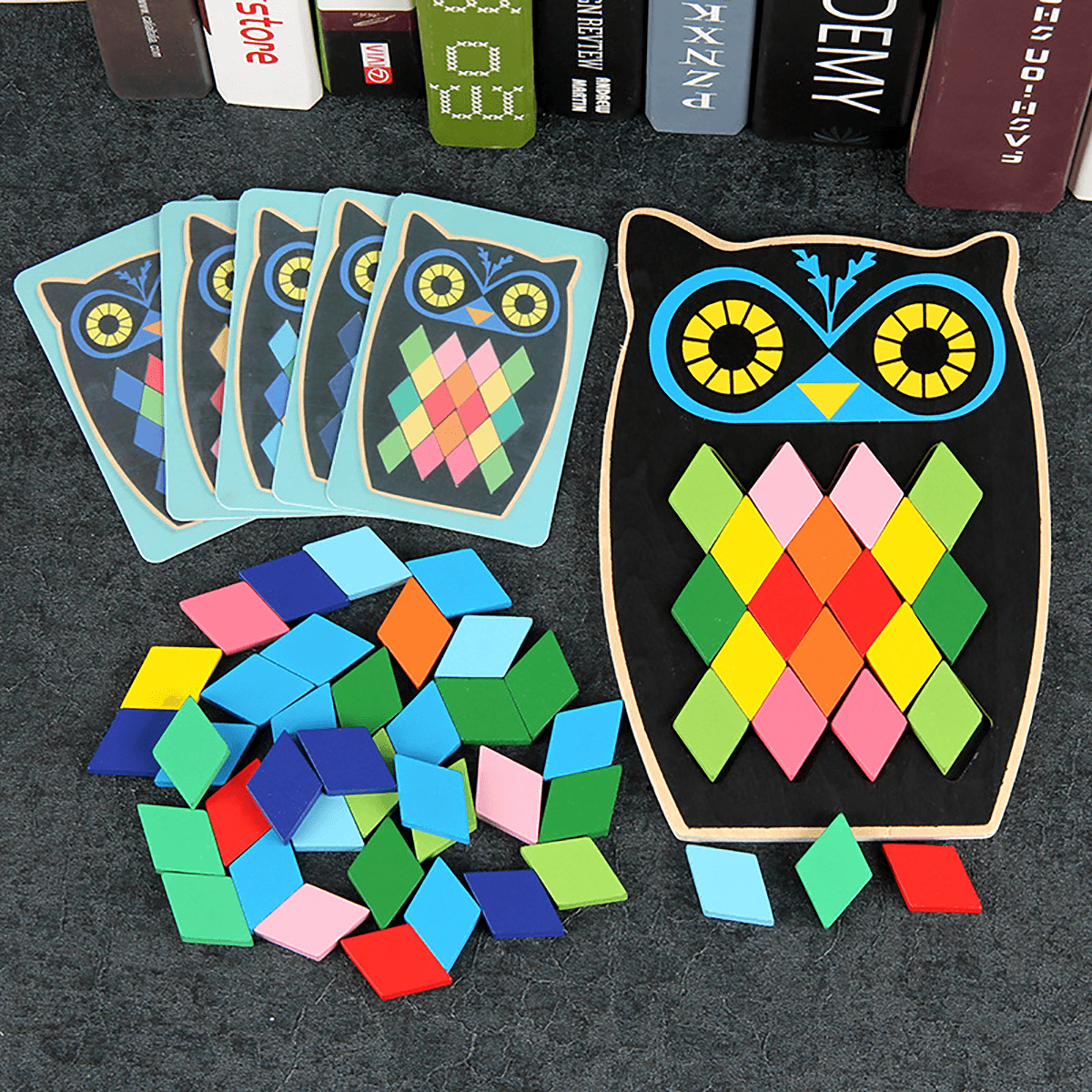 Wood DIY Assembly Jigsaw Puzzle Toy Colors Shapes Cartoon Fish Owl Matching Cards Toy for Children Learning