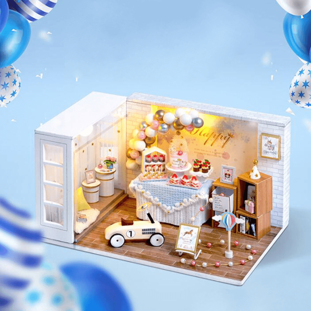 CUTE ROOM Camp Party Theme DIY Assembled Cute Doll House with Cover & Light