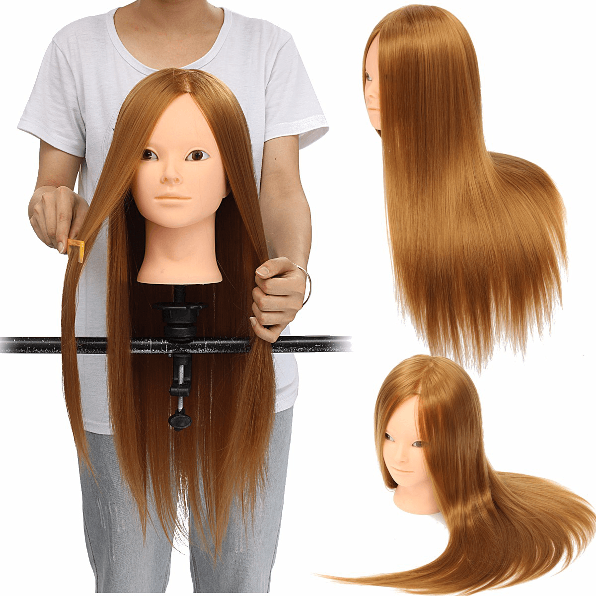 24'' Hairdressing Human Hair Practice Makeup Training Mannequin Head with Clamp