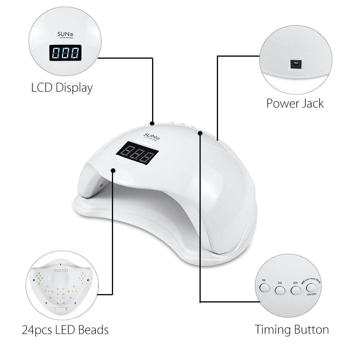 SUN5 48W UV Lamp LED Nail Lamp Is Suitable for All Gel 24 Beads Automatic Sensing LED Display Nail Dryer