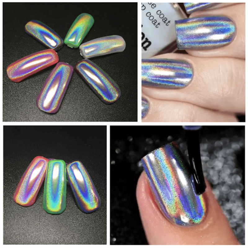 Holographic Laser Nail Art Powder Holo Effect DIY Powders Silver Pigment Hologram Rainbow