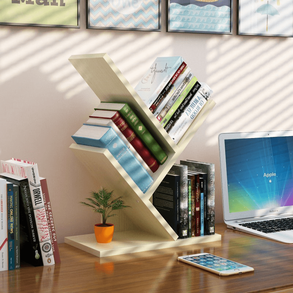 Creative Color Storage Shelf 3 Layers Tree-Shaped Bookshelf Simple Shelf Desk Storage Rack for Home Office