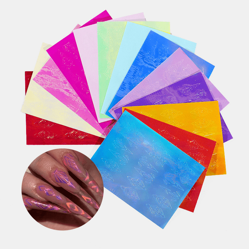 13 Color Nail Flame Stickers Kit 3D Laser Diamond Curve Back Gum Manicure Art Stickers