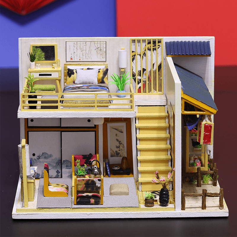 Iiecreate J-002 Japanese Plain Room Handmade DIY Cabin Doll House with Dust Cover Music Motor