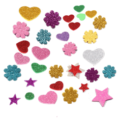 30Pcs Assorted Glitter Shapes Hearts Stars round Flowers Foam Stickers DIY Craft