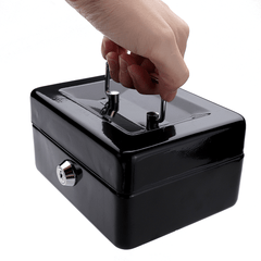 Mini caja de almacenamiento portátil de dinero seguro Metal resistente negro con bandeja para monedas Caja de transporte de efectivo