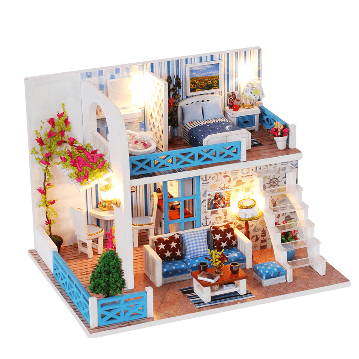 Wooden Multi-Style 3D DIY Handmade Assemble Doll House Miniature Kit with Furniture LED Light Education Toy for Kids Gift Collection