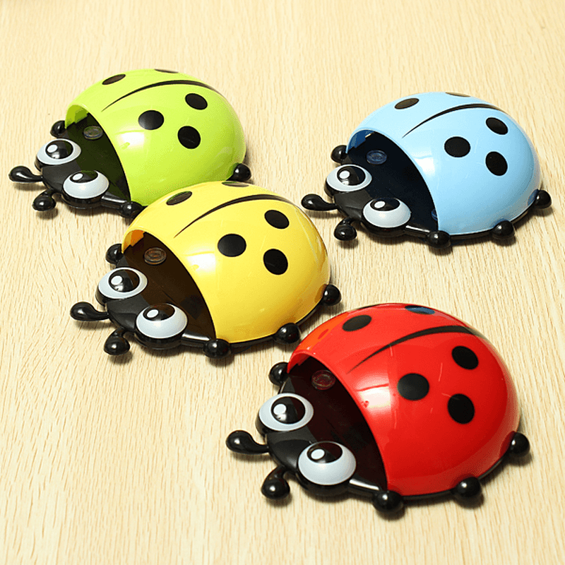 Cute Pocket Ladybug Wall Suction Cup Pocket Toothbrush Holder Bathroom Hanger Stuff Home Decoration