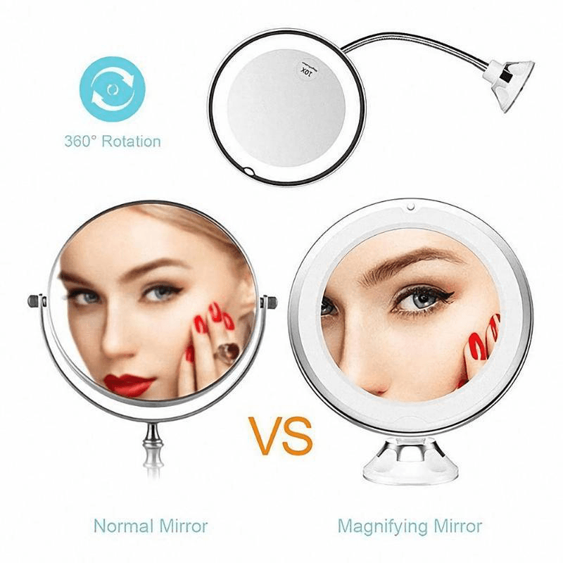 LED Mirror Makeup Mirror 10X Magnifying Vanity Mirror Adjustable 360-Degree Rotating Flexible Sucker Espelho Shaving Mirror