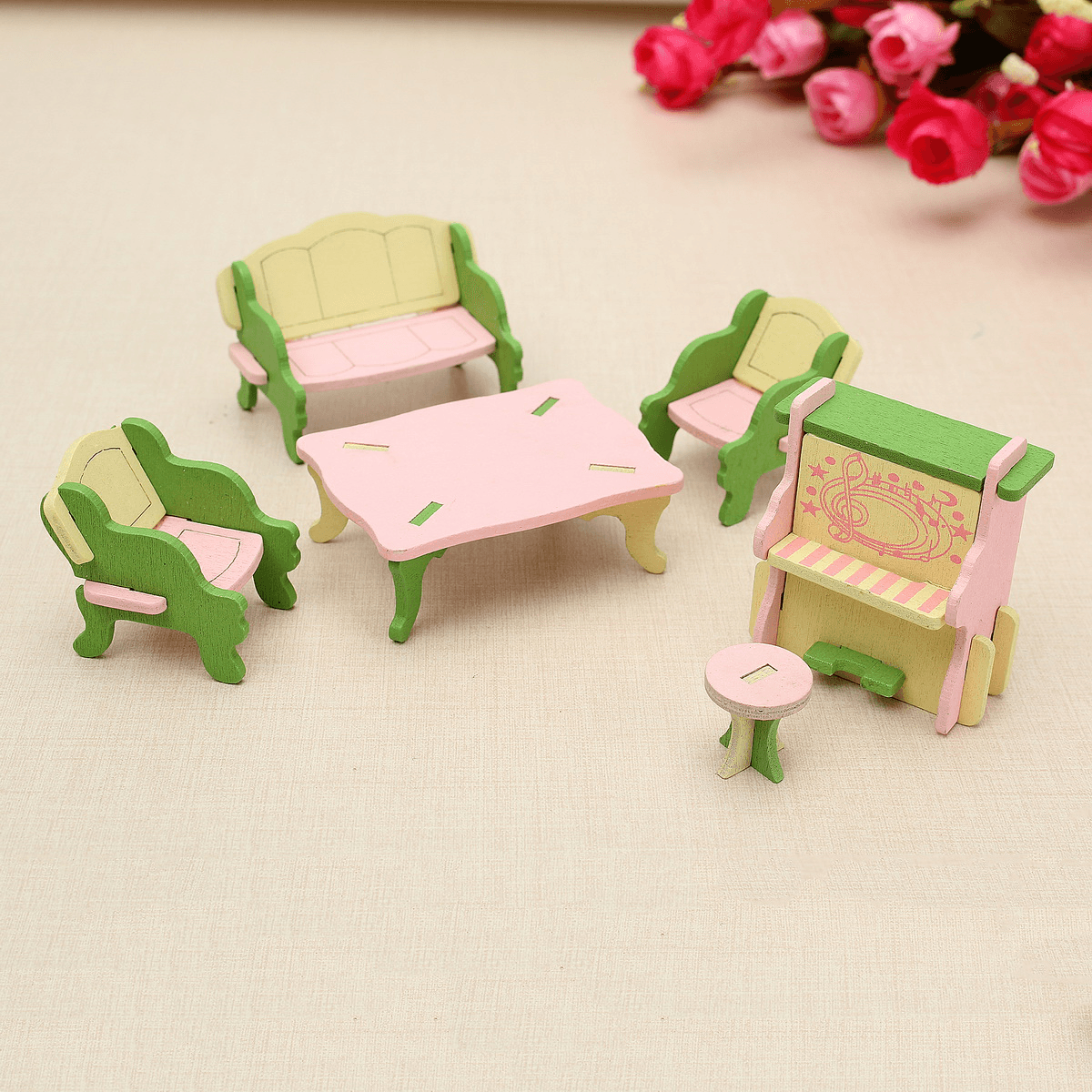 Wooden Furniture Set Doll House Miniature Room Accessories Kids Pretend Play Toy Gift Decor