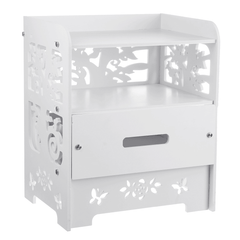 46X29.5X38.5Cm White Carved Hollow Drawer Bedside Table Storage Cabinet