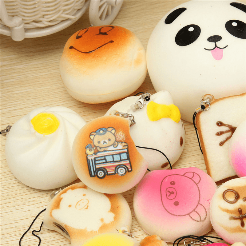 30 Stück zufällige Squishy Soft Panda/Brot/Kuchen/Brötchen Handygurte Dekor