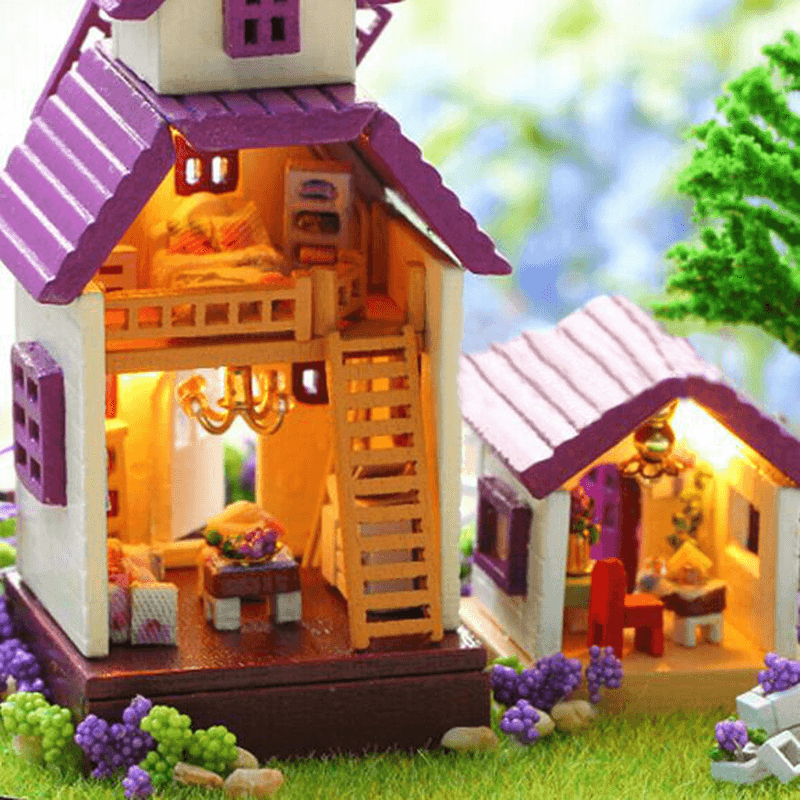 1:32 Cuteroom Puppenhaus Miniatur Provence Haus DIY Kit mit Abdeckung und LED