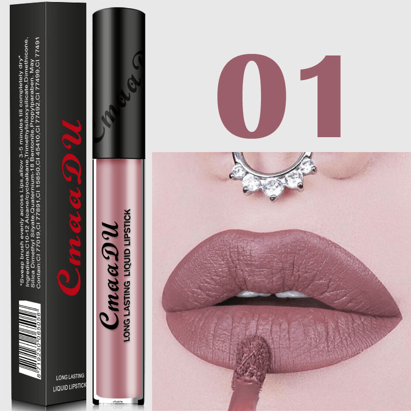 Cmaadu Metal Mate Brillo de labios Maquillaje Lápiz labial Lentejuelas sexy Impermeable Cosmético azul de larga duración