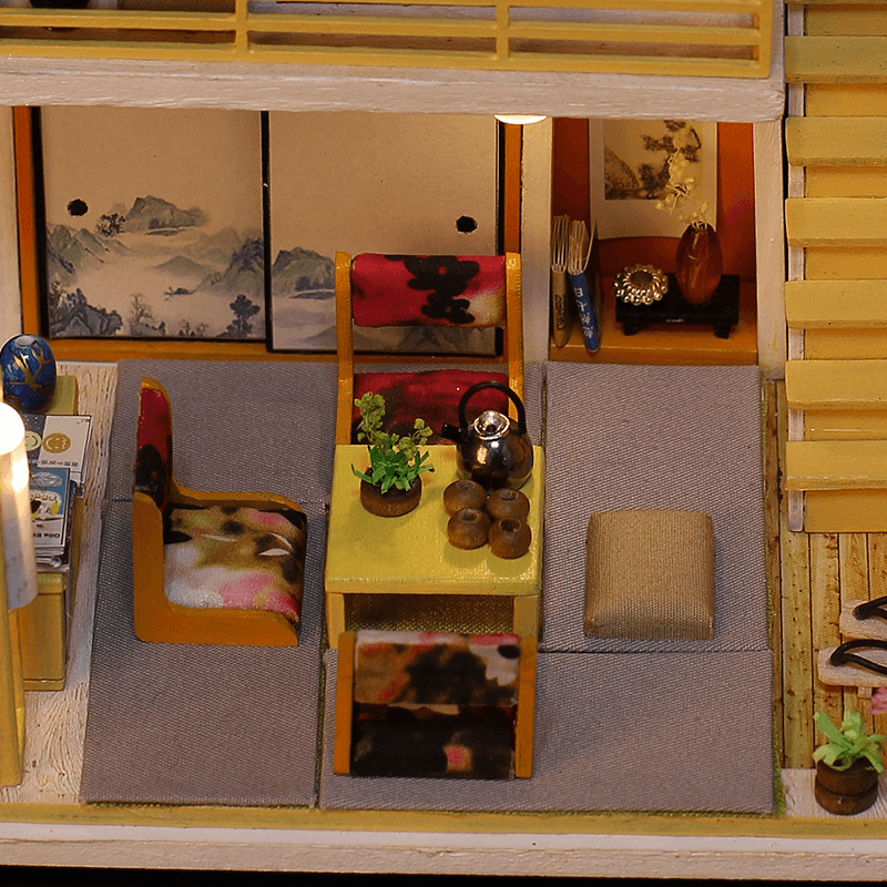 Iiecreate J-002 Japanese Plain Room Handmade DIY Cabin Doll House with Dust Cover Music Motor