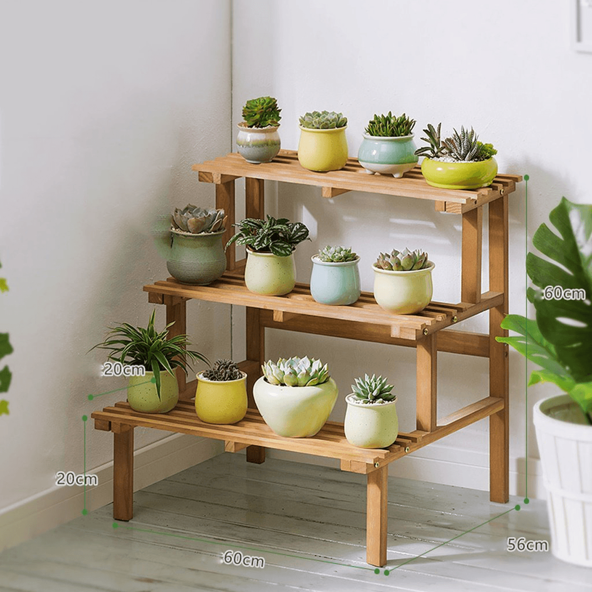 3/4 Tiers Wooden Corner Flower Shelf Indoor Outdoor Plant Stand Pot Rack Garden Office Home Decorations