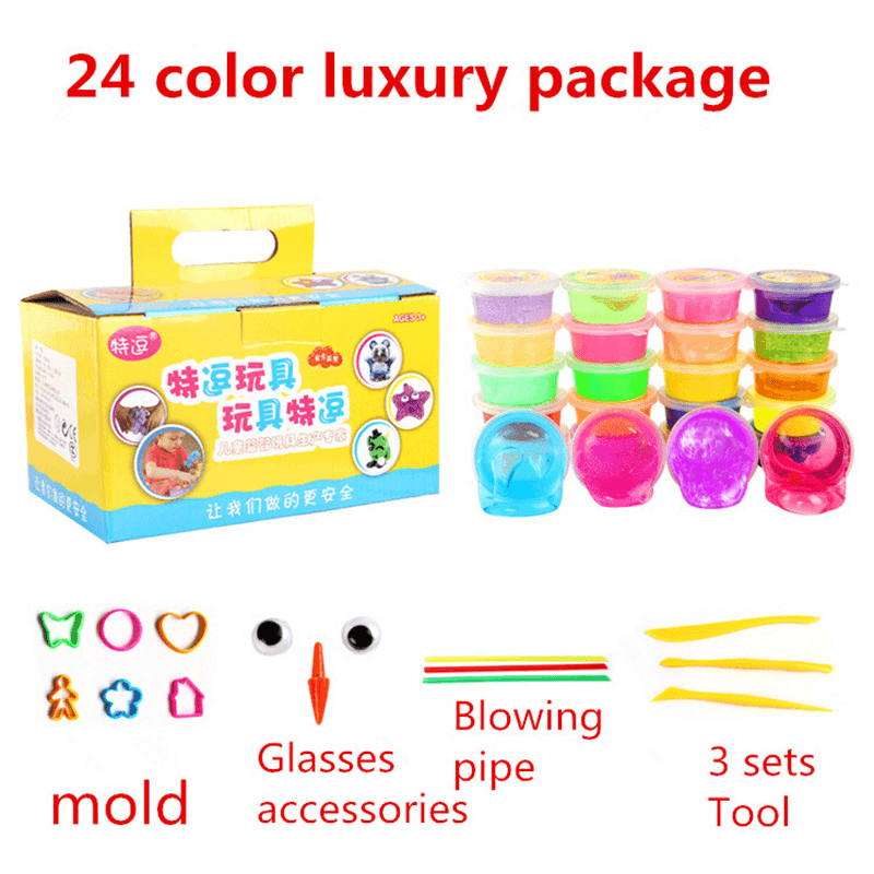 24PCS Colorful Crystal Mud Non Toxic Slime Mud Toys Pinata Luminous Ramen Soil DIY Environmental Toy