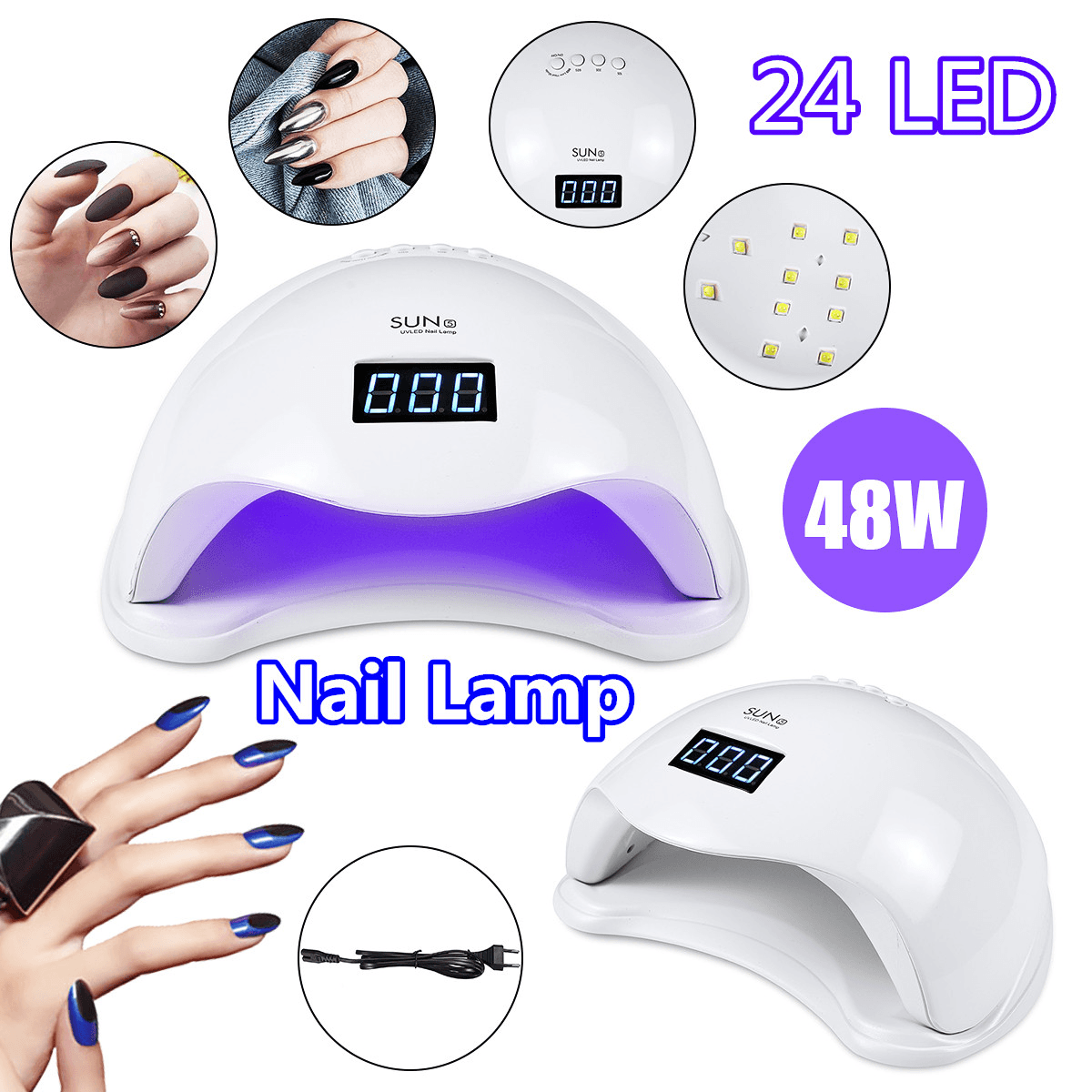 SUN5 48W UV Lamp LED Nail Lamp Is Suitable for All Gel 24 Beads Automatic Sensing LED Display Nail Dryer