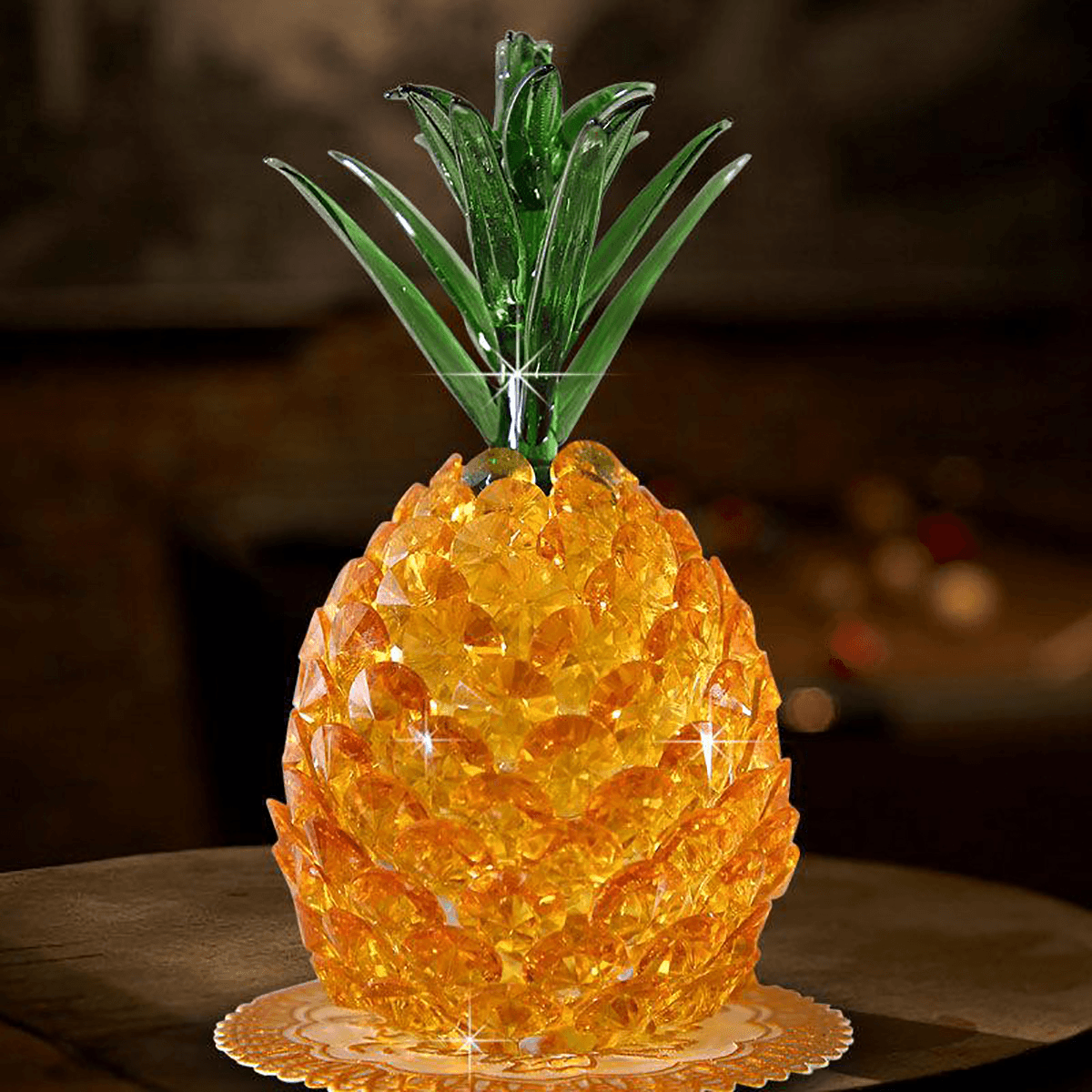 Estatuilla de piña de cristal, artesanía a mano, adorno de pisapapeles dorado, decoraciones de regalo