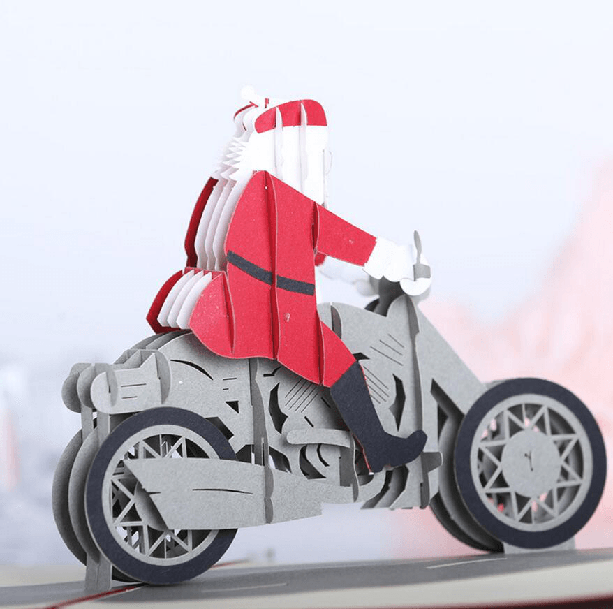 Christmas 3D Motorcycle Santa Claus Pop up Greeting Card Christmas Gifts Party Greeting Card