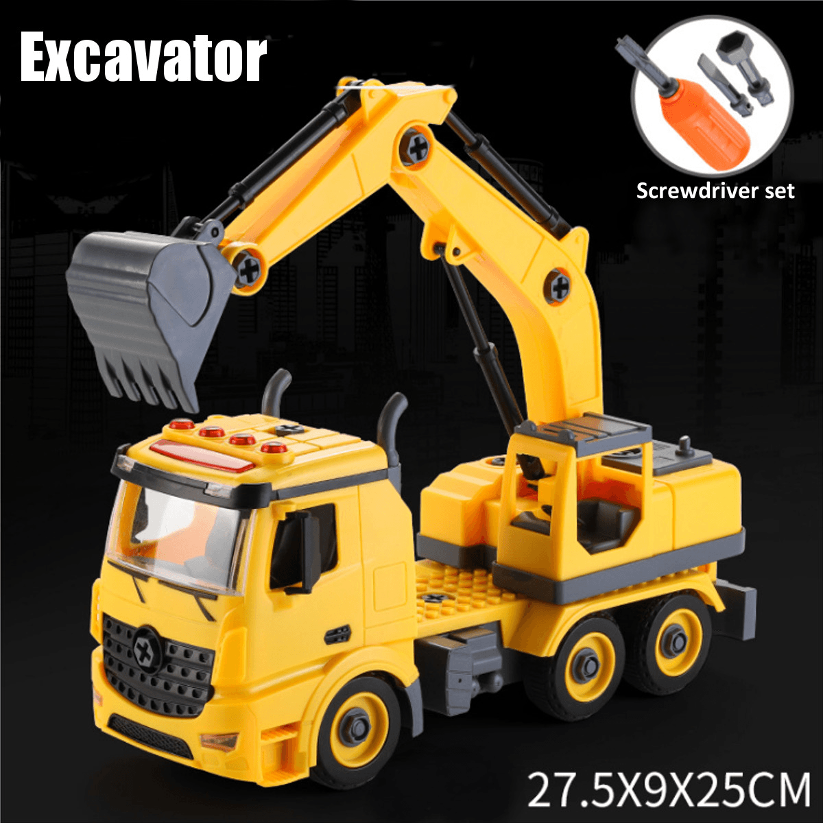 Simulation DIY Nut Disassembly Loading Unloading Assembly Engineering Truck Excavator Bulldozer Car Model Toy with LED Light & Music Effect for Kis Gift